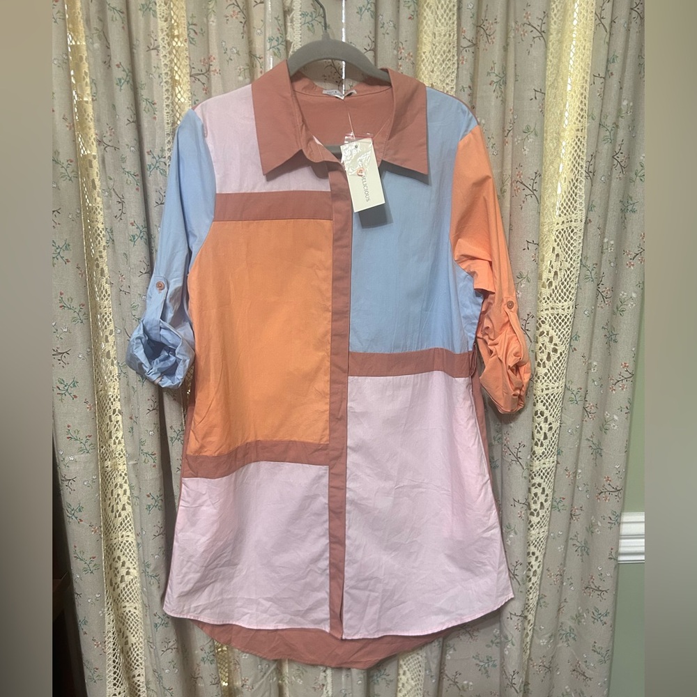 NWT Hot & Delicious Colorblock Cotton Shirt‎ Dress L (No Belt)